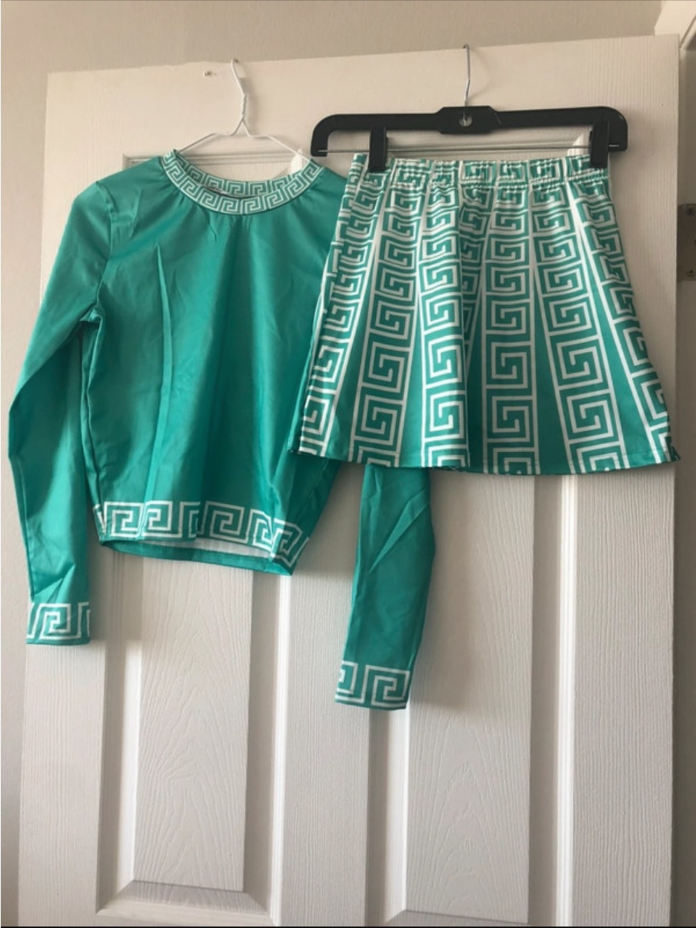 Turquoise Greek Key Two-Piece Set - Top & Skirt